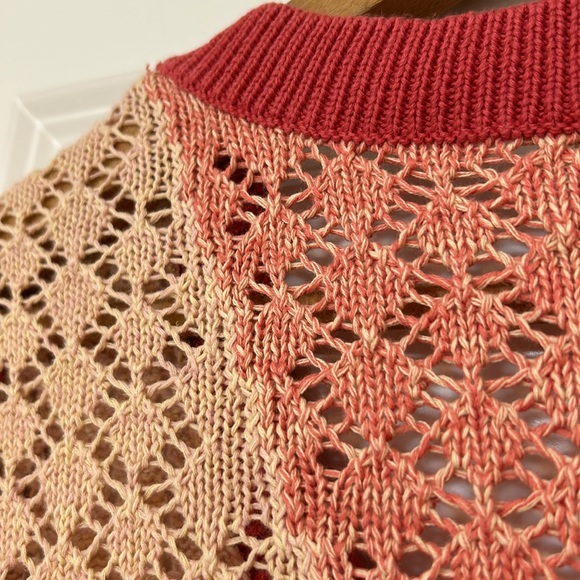 J Jill Color-Blocked Crocheted Orange Peach Cardigan Sweater Cotton Linen Blend - Picture 8 of 12